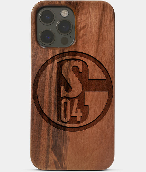 Carved Wood FC Schalke 04 iPhone 13 Pro Max Case | Custom FC Schalke 04 Gift, Birthday Gift | Personalized Mahogany Wood Cover, Gifts For Him, Monogrammed Gift For Fan | by Engraved In Nature