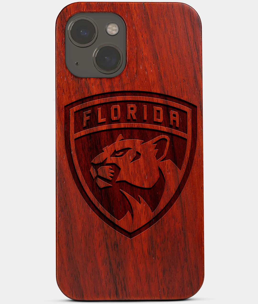 Carved Wood Florida Panthers iPhone 13 Mini Case | Custom Florida Panthers Gift, Birthday Gift | Personalized Mahogany Wood Cover, Gifts For Him, Monogrammed Gift For Fan | by Engraved In Nature