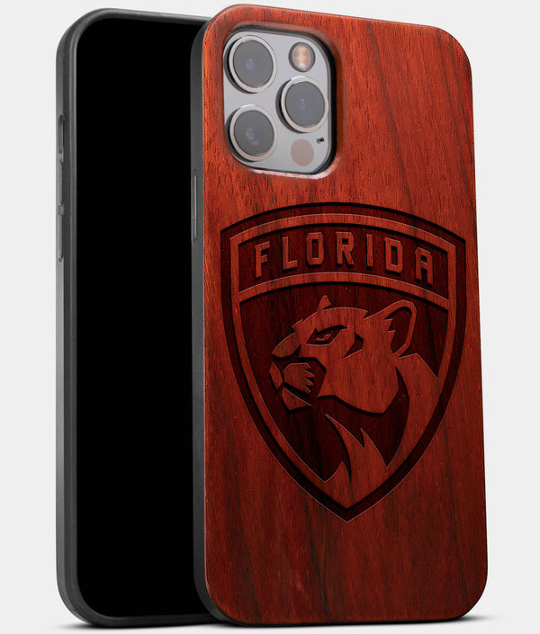 Best Wood Florida Panthers iPhone 13 Pro Max Case | Custom Florida Panthers Gift | Mahogany Wood Cover - Engraved In Nature