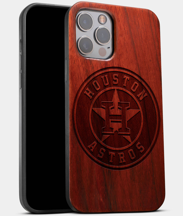 Best Wood Houston Astros iPhone 13 Pro Case | Custom Houston Astros Gift | Mahogany Wood Cover - Engraved In Nature