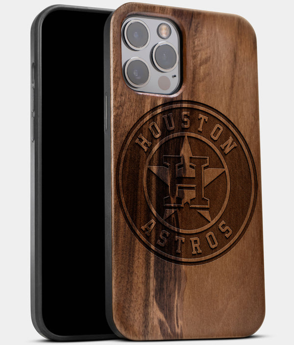 Best Wood Houston Astros iPhone 13 Pro Case | Custom Houston Astros Gift | Walnut Wood Cover - Engraved In Nature