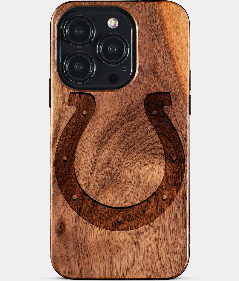 Eco-friendly Indianapolis Colts iPhone 15 Pro Case - Carved Wood Custom Indianapolis Colts Gift For Him - Monogrammed Personalized iPhone 15 Pro Cover By Engraved In Nature