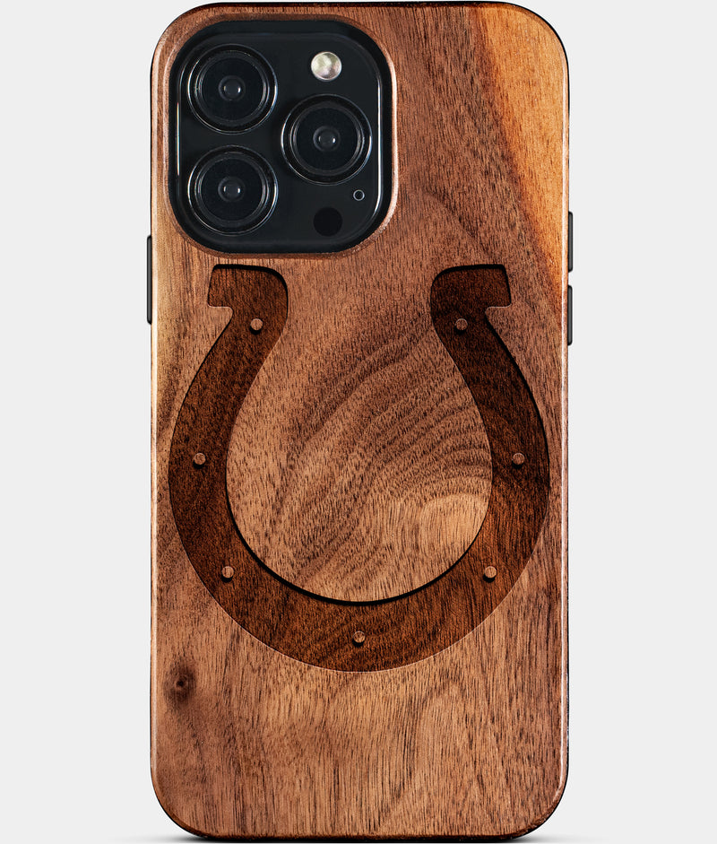 Eco-friendly Indianapolis Colts iPhone 15 Pro Max Case - Carved Wood Custom Indianapolis Colts Gift For Him - Monogrammed Personalized iPhone 15 Pro Max Cover By Engraved In Nature