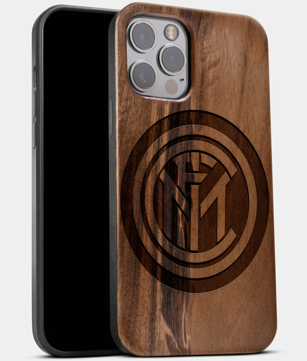 Best Wood Inter Milan FC iPhone 13 Pro Max Case | Custom Inter Milan FC Gift | Walnut Wood Cover - Engraved In Nature