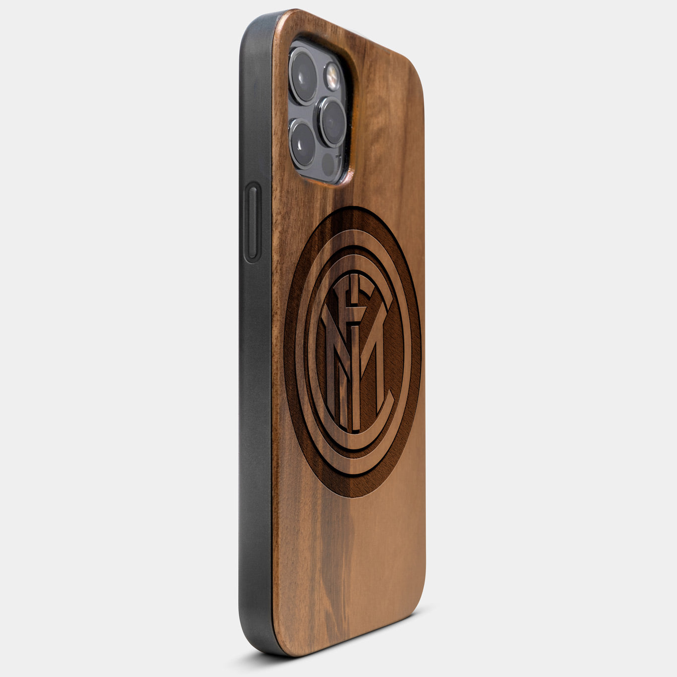 Best Wood Inter Milan FC iPhone 13 Pro Max Case | Custom Inter Milan FC Gift | Walnut Wood Cover - Engraved In Nature