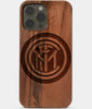 Carved Wood Inter Milan FC iPhone 13 Pro Max Case | Custom Inter Milan FC Gift, Birthday Gift | Personalized Mahogany Wood Cover, Gifts For Him, Monogrammed Gift For Fan | by Engraved In Nature