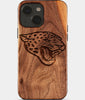 Eco-friendly Jacksonville Jaguars iPhone 15 Plus Case - Carved Wood Custom Jacksonville Jaguars Gift For Him - Monogrammed Personalized iPhone 15 Plus Cover By Engraved In Nature