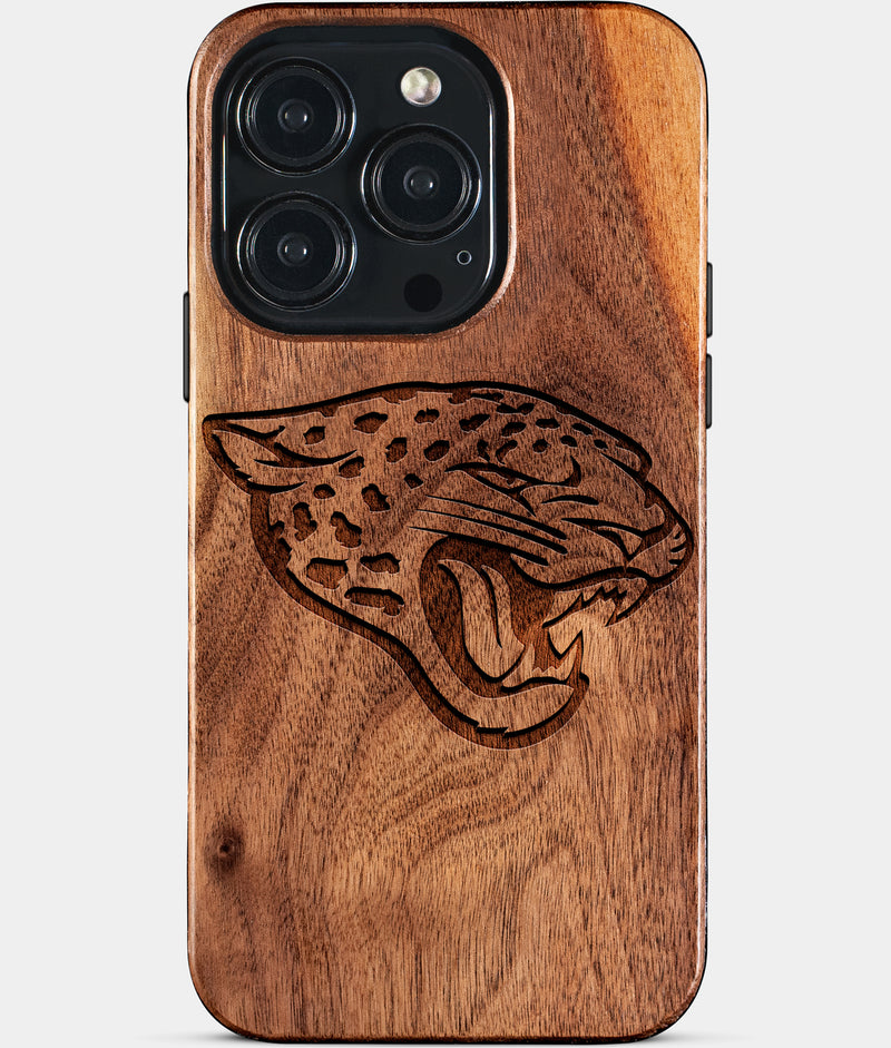 Eco-friendly Jacksonville Jaguars iPhone 15 Pro Case - Carved Wood Custom Jacksonville Jaguars Gift For Him - Monogrammed Personalized iPhone 15 Pro Cover By Engraved In Nature