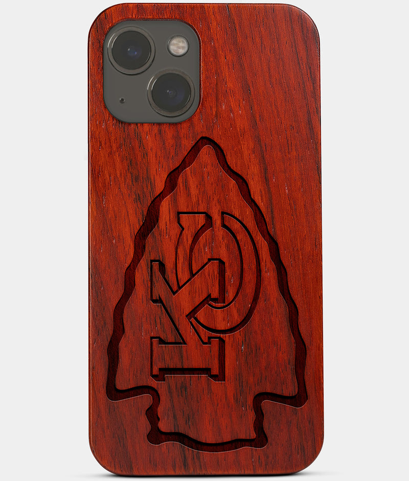 Carved Wood Kansas City Chiefs iPhone 13 Case | Custom Kansas City Chiefs Gift, Birthday Gift | Personalized Mahogany Wood Cover, Gifts For Him, Monogrammed Gift For Fan | by Engraved In Nature