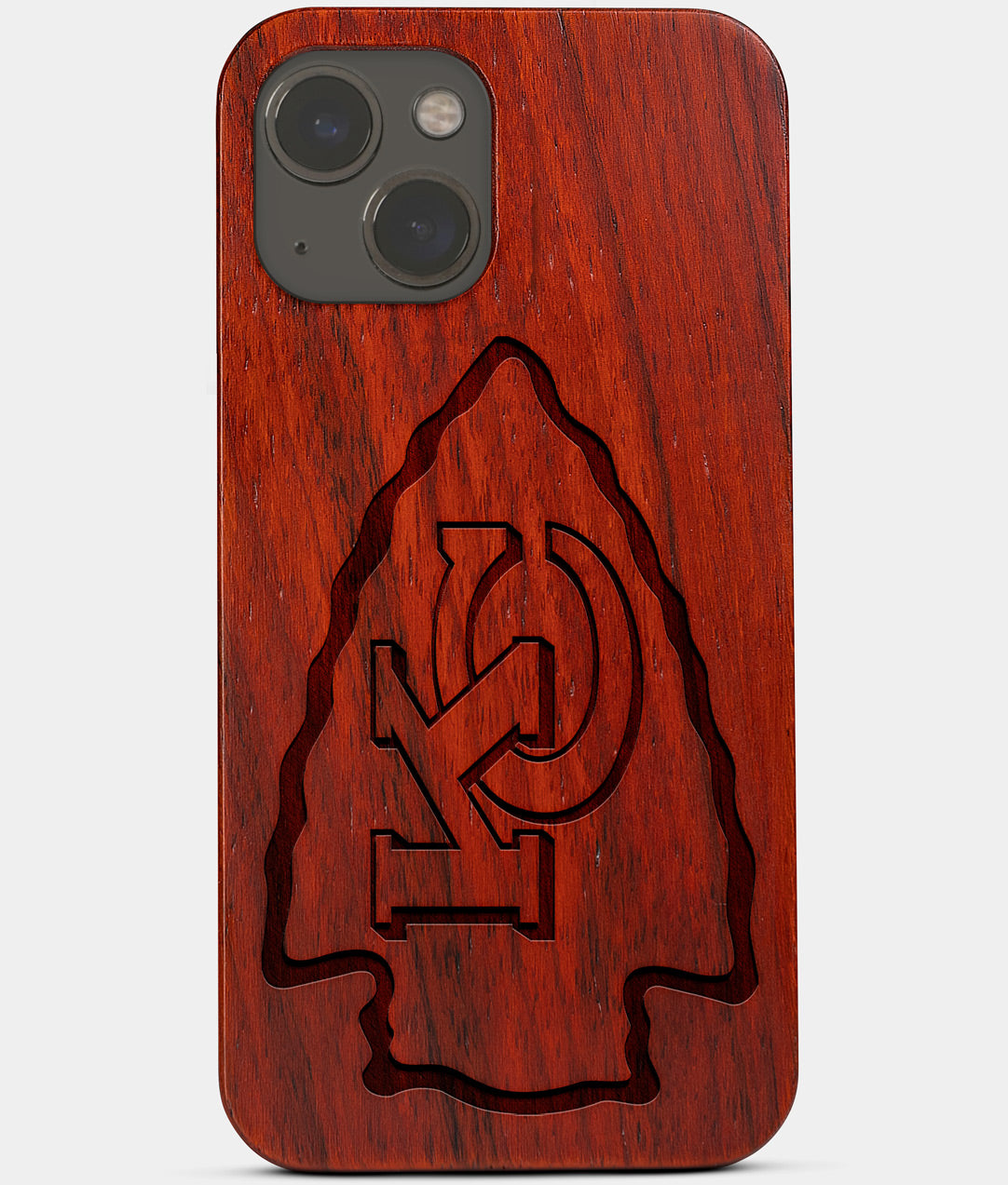 Carved Wood Kansas City Chiefs iPhone 13 Mini Case | Custom Kansas City Chiefs Gift, Birthday Gift | Personalized Mahogany Wood Cover, Gifts For Him, Monogrammed Gift For Fan | by Engraved In Nature