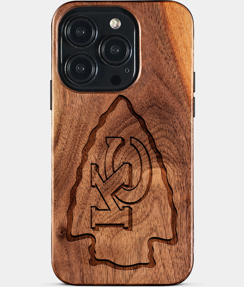 Eco-friendly Kansas City Chiefs iPhone 15 Pro Case - Carved Wood Custom Kansas City Chiefs Gift For Him - Monogrammed Personalized iPhone 15 Pro Cover By Engraved In Nature