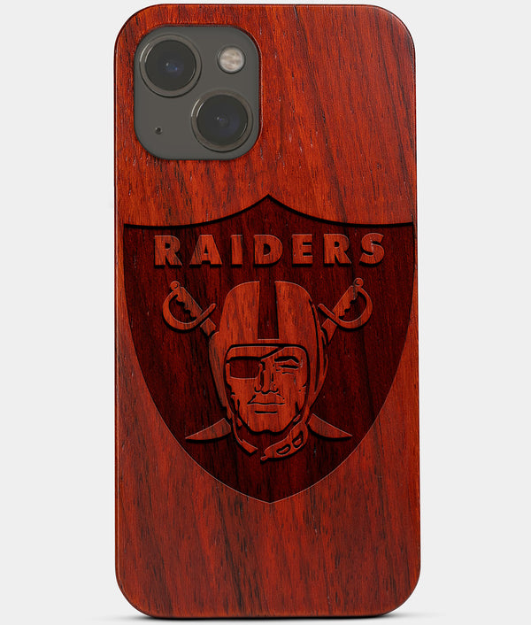 Carved Wood Las Vegas Raiders iPhone 13 Mini Case | Custom Las Vegas Raiders Gift, Birthday Gift | Personalized Mahogany Wood Cover, Gifts For Him, Monogrammed Gift For Fan | by Engraved In Nature