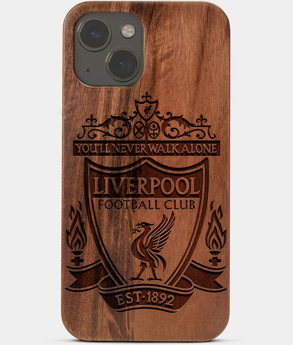 Carved Wood Liverpool F.C. iPhone 13 Case | Custom Liverpool F.C. Gift, Birthday Gift | Personalized Mahogany Wood Cover, Gifts For Him, Monogrammed Gift For Fan | by Engraved In Nature