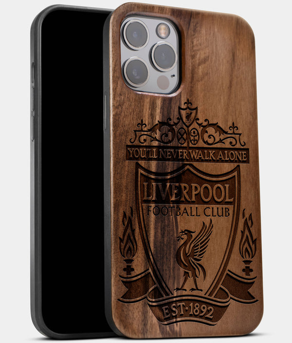 Best Wood Liverpool F.C. iPhone 13 Pro Max Case | Custom Liverpool F.C. Gift | Walnut Wood Cover - Engraved In Nature