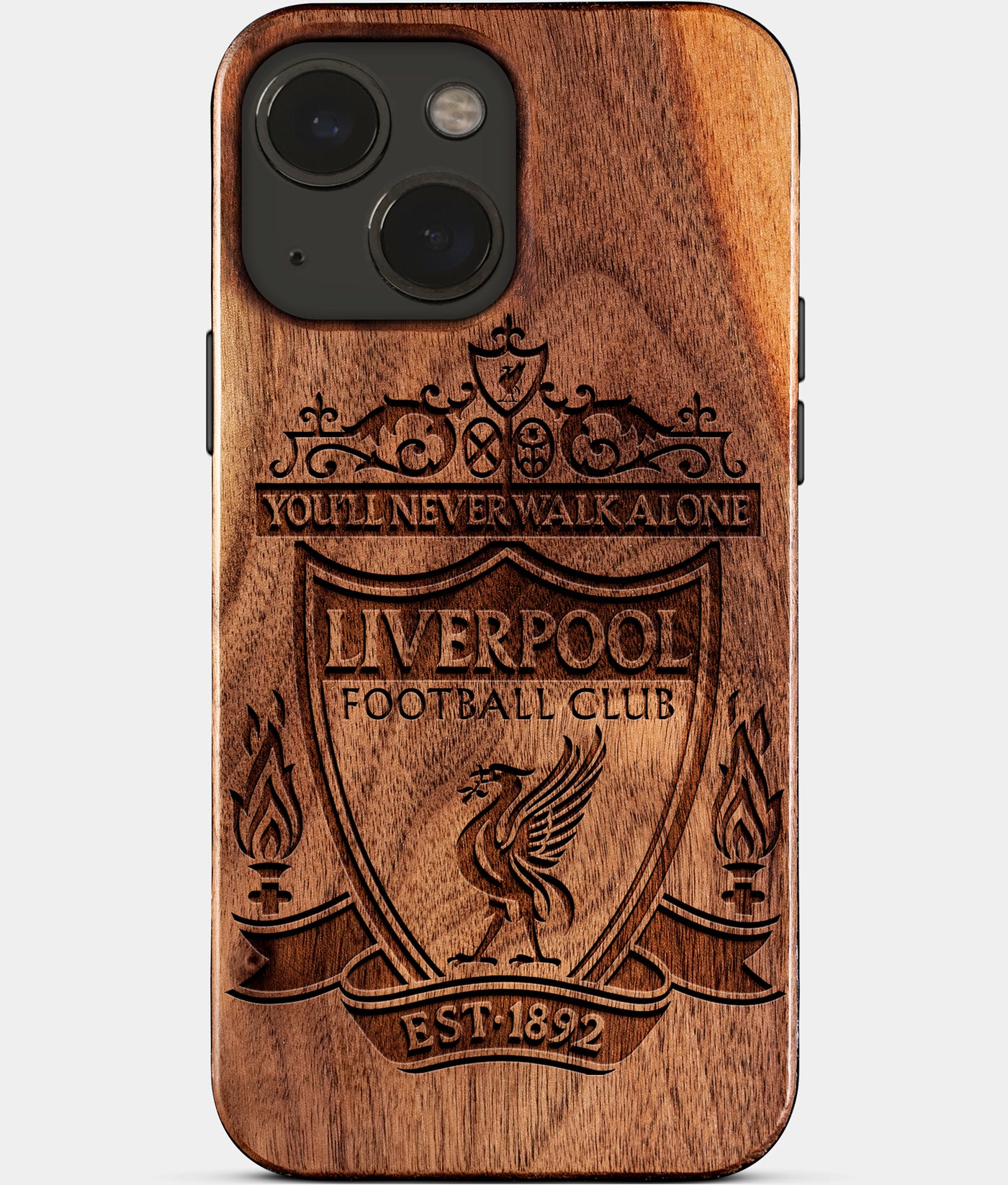 Eco-friendly Liverpool FC iPhone 15 Case - Carved Wood Custom Liverpool FC Gift For Him - Monogrammed Personalized iPhone 15 Cover By Engraved In Nature