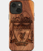 Eco-friendly Liverpool FC iPhone 15 Case - Carved Wood Custom Liverpool FC Gift For Him - Monogrammed Personalized iPhone 15 Cover By Engraved In Nature