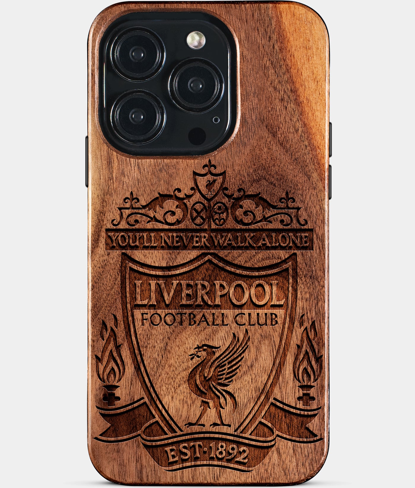 Eco-friendly Liverpool FC iPhone 15 Pro Case - Carved Wood Custom Liverpool FC Gift For Him - Monogrammed Personalized iPhone 15 Pro Cover By Engraved In Nature