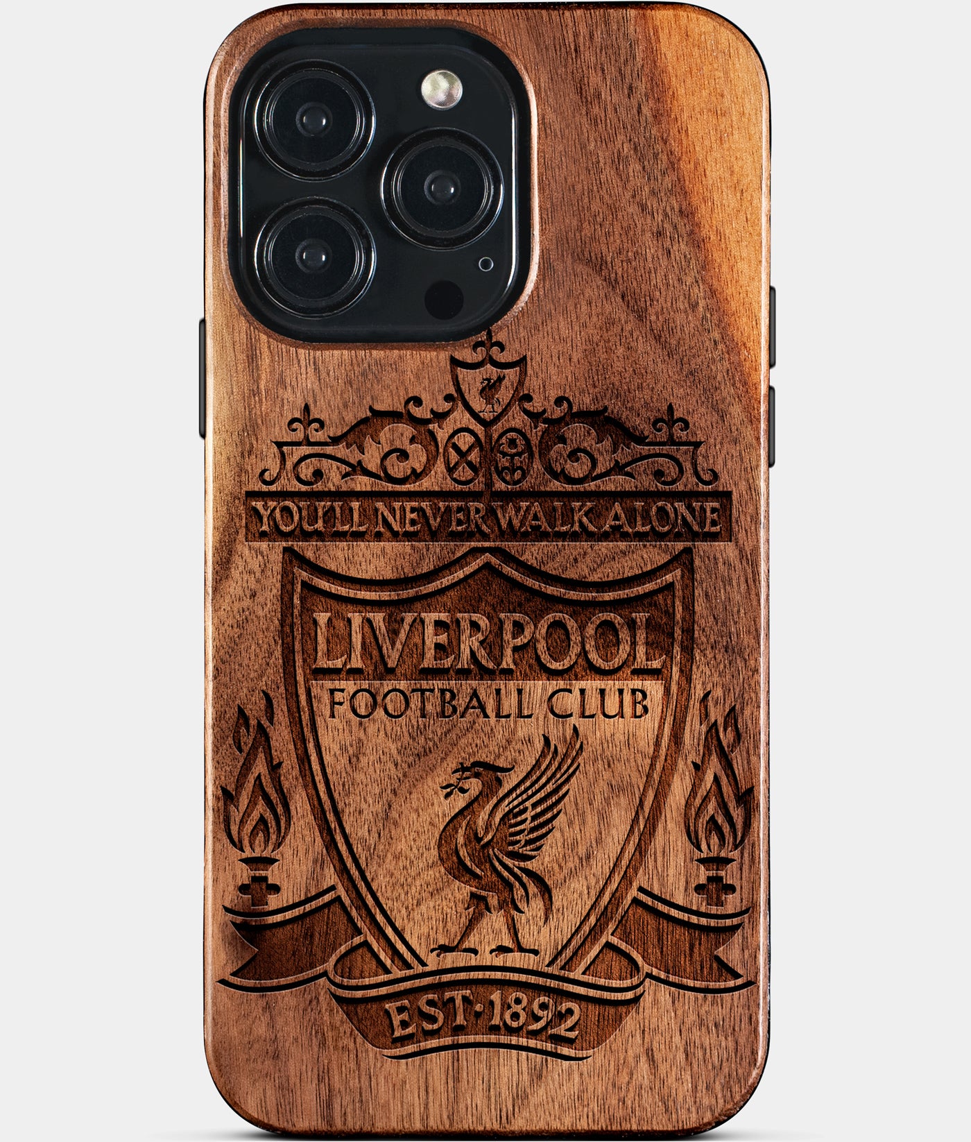 Eco-friendly Liverpool FC iPhone 15 Pro Max Case - Carved Wood Custom Liverpool FC Gift For Him - Monogrammed Personalized iPhone 15 Pro Max Cover By Engraved In Nature