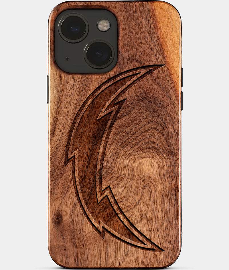 Eco-friendly Los Angeles Chargers iPhone 15 Case - Carved Wood Custom Los Angeles Chargers Gift For Him - Monogrammed Personalized iPhone 15 Cover By Engraved In Nature