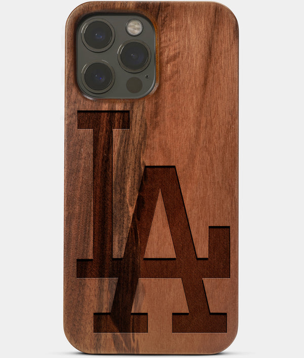 Carved Wood Los Angeles Dodgers iPhone 13 Pro Case | Classic Custom LA Dodgers Gift, Birthday Gift | Personalized Mahogany Wood Cover, Gifts For Him, Monogrammed Gift For Fan | by Engraved In Nature