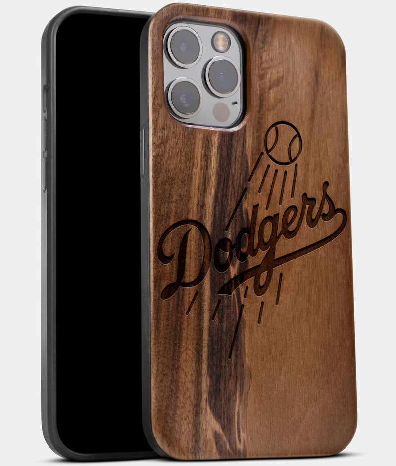 Best Wood Los Angeles Dodgers iPhone 13 Pro Case | Custom LA Dodgers Gift | Walnut Wood Cover - Engraved In Nature