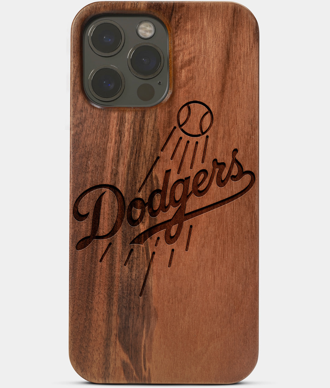 Carved Wood Los Angeles Dodgers iPhone 13 Pro Case | Custom LA Dodgers Gift, Birthday Gift | Personalized Mahogany Wood Cover, Gifts For Him, Monogrammed Gift For Fan | by Engraved In Nature