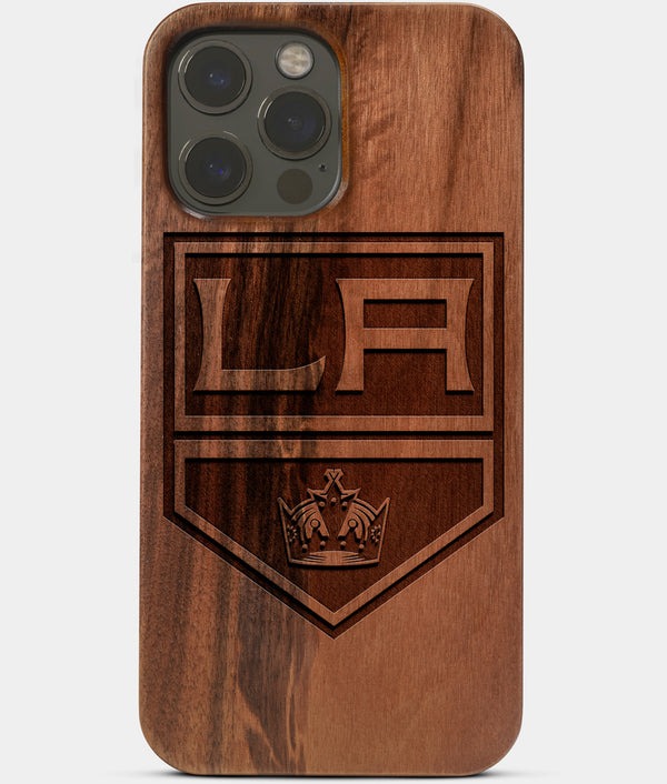 Carved Wood Los Angeles Kings iPhone 13 Pro Max Case | Custom LA Kings Gift, Birthday Gift | Personalized Mahogany Wood Cover, Gifts For Him, Monogrammed Gift For Fan | by Engraved In Nature