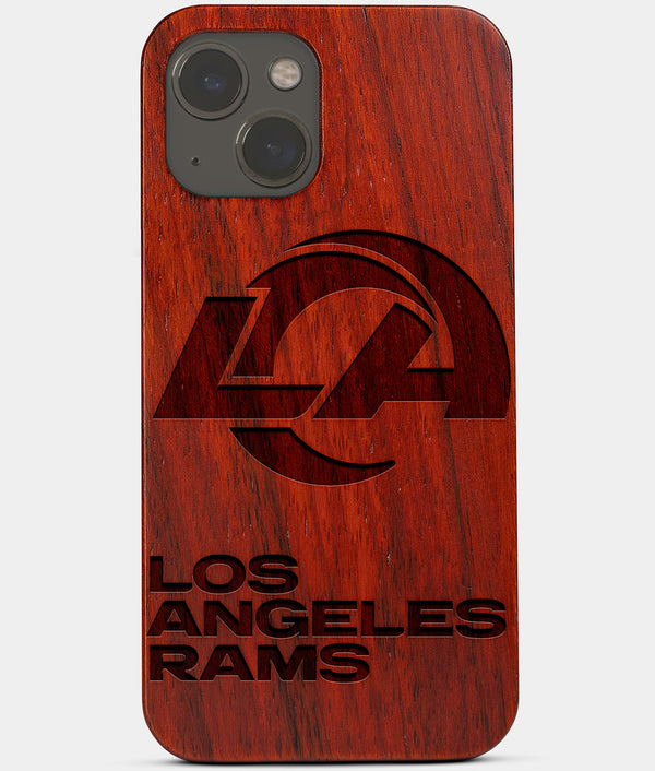 Carved Wood Los Angeles Rams iPhone 13 Mini Case | Custom LA Rams Gift, Birthday Gift | Personalized Mahogany Wood Cover, Gifts For Him, Monogrammed Gift For Fan | by Engraved In Nature