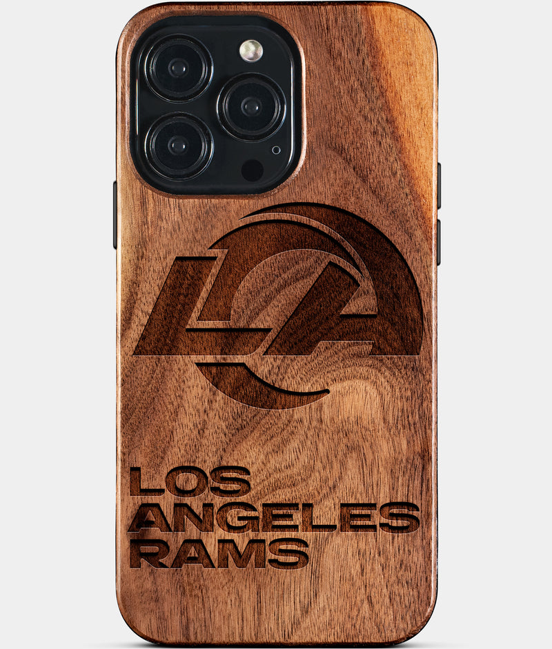 Eco-friendly Los Angeles Rams iPhone 15 Pro Max Case - Carved Wood Custom Los Angeles Rams Gift For Him - Monogrammed Personalized iPhone 15 Pro Max Cover By Engraved In Nature