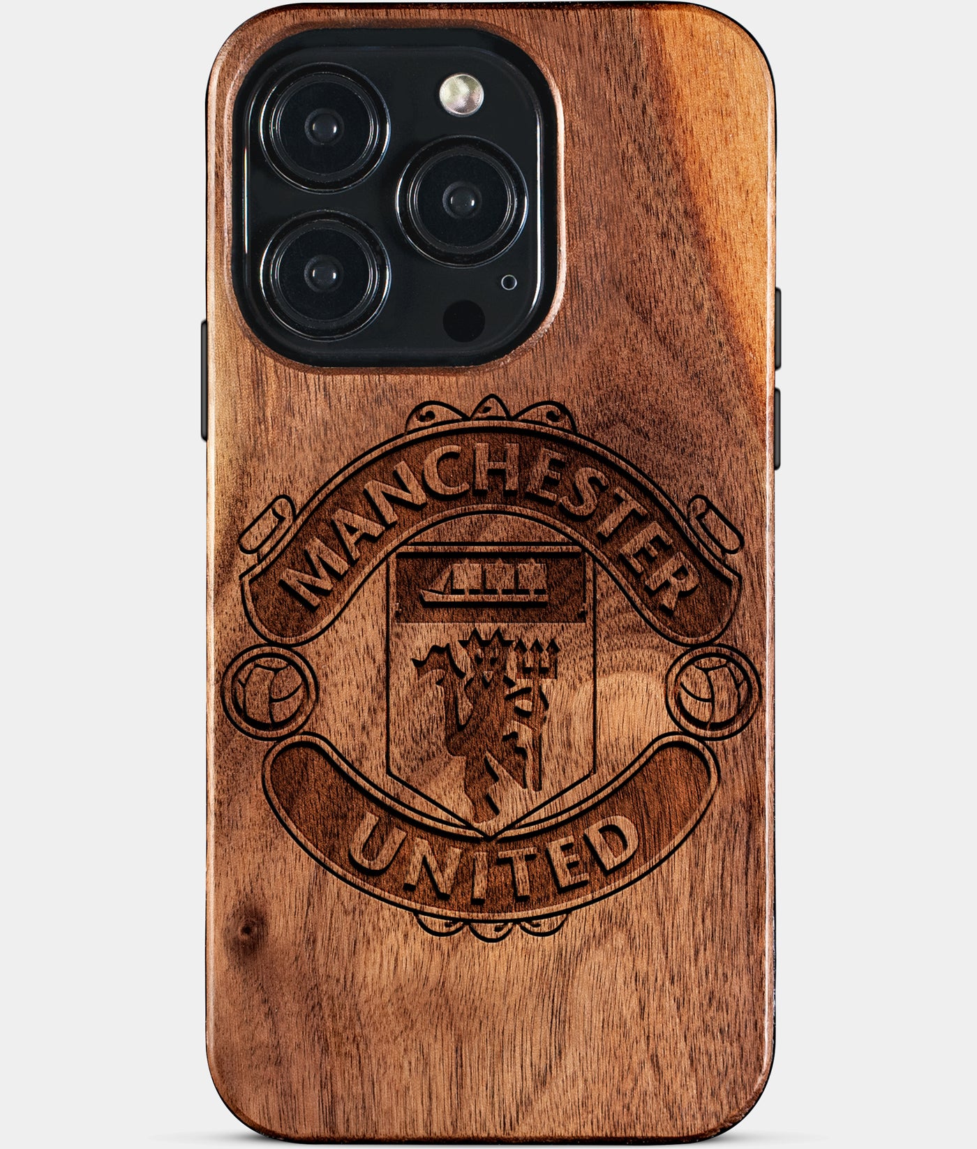 Eco-friendly Manchester United FC iPhone 15 Pro Case - Carved Wood Custom Manchester United FC Gift For Him - Monogrammed Personalized iPhone 15 Pro Cover By Engraved In Nature