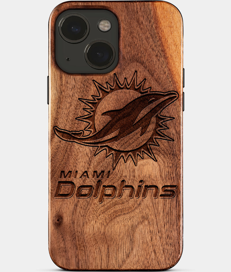 Eco-friendly Miami Dolphins iPhone 15 Case - Carved Wood Custom Miami Dolphins Gift For Him - Monogrammed Personalized iPhone 15 Cover By Engraved In Nature