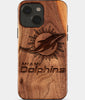 Eco-friendly Miami Dolphins iPhone 15 Plus Case - Carved Wood Custom Miami Dolphins Gift For Him - Monogrammed Personalized iPhone 15 Plus Cover By Engraved In Nature