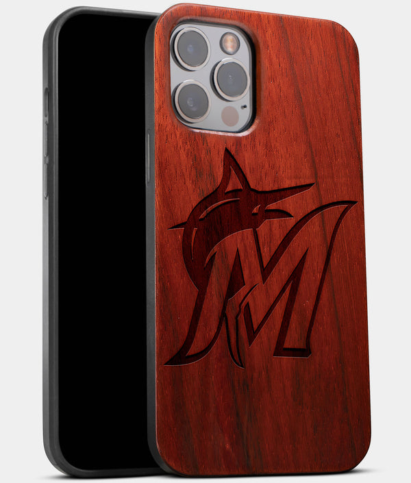 Best Wood Miami Marlins iPhone 13 Pro Case | Custom Miami Marlins Gift | Mahogany Wood Cover - Engraved In Nature