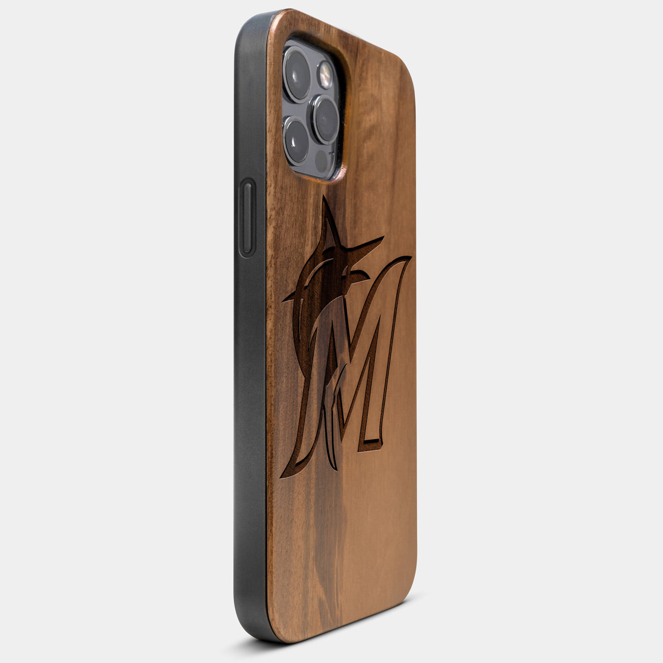 Best Wood Miami Marlins iPhone 13 Pro Case | Custom Miami Marlins Gift | Walnut Wood Cover - Engraved In Nature