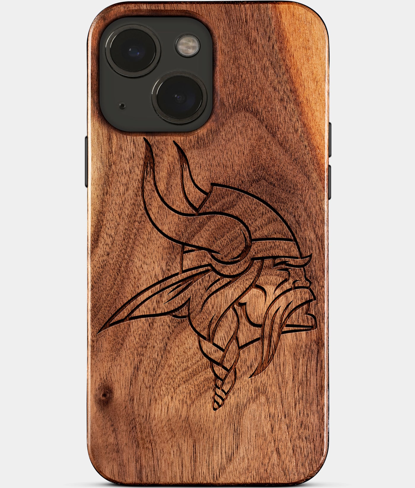 Eco-friendly Minnesota Vikings iPhone 15 Case - Carved Wood Custom Minnesota Vikings Gift For Him - Monogrammed Personalized iPhone 15 Cover By Engraved In Nature