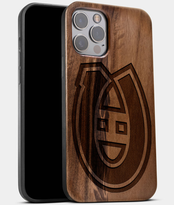 Best Wood Montreal Canadiens iPhone 13 Pro Max Case | Custom Montreal Canadiens Gift | Walnut Wood Cover - Engraved In Nature