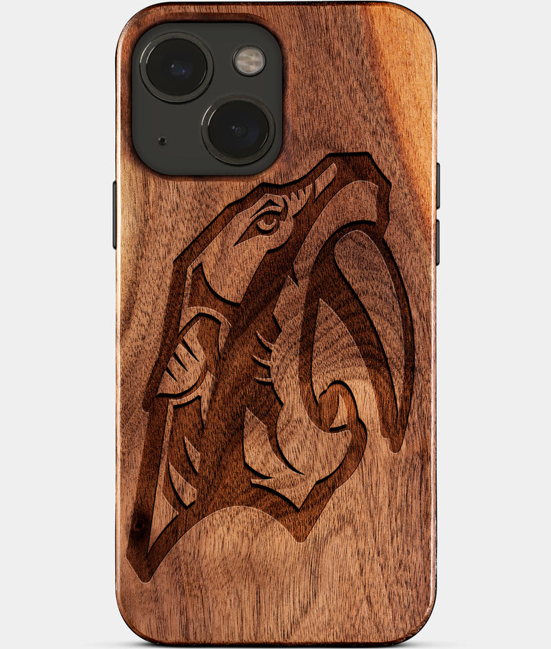 Eco-friendly Nashville Predators iPhone 15 Case - Carved Wood Custom Nashville Predators Gift For Him - Monogrammed Personalized iPhone 15 Cover By Engraved In Nature