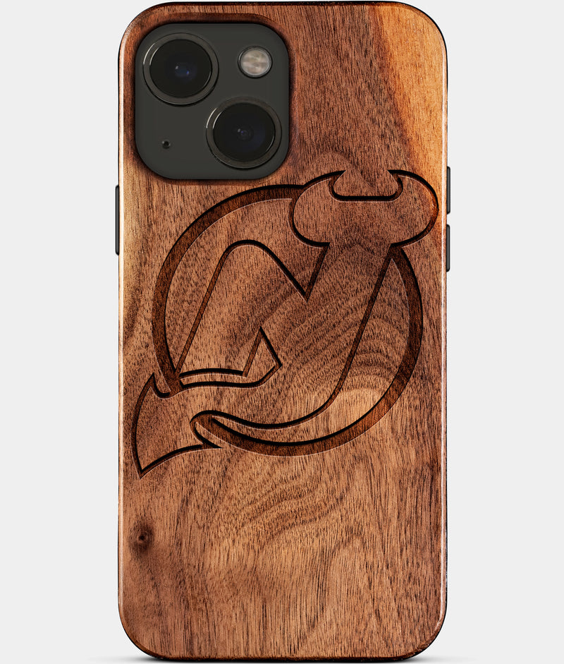 Eco-friendly New Jersey Devils iPhone 15 Case - Carved Wood Custom New Jersey Devils Gift For Him - Monogrammed Personalized iPhone 15 Cover By Engraved In Nature