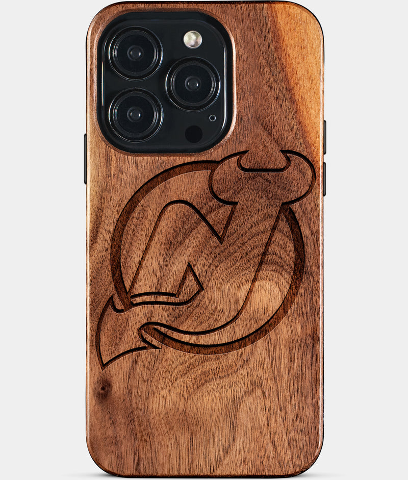 Eco-friendly New Jersey Devils iPhone 15 Pro Case - Carved Wood Custom New Jersey Devils Gift For Him - Monogrammed Personalized iPhone 15 Pro Cover By Engraved In Nature