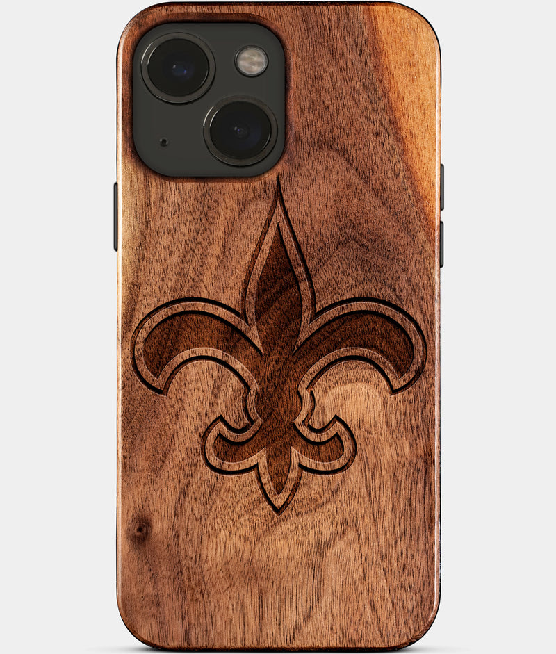 Eco-friendly New Orleans Saints iPhone 15 Plus Case - Carved Wood Custom New Orleans Saints Gift For Him - Monogrammed Personalized iPhone 15 Plus Cover By Engraved In Nature