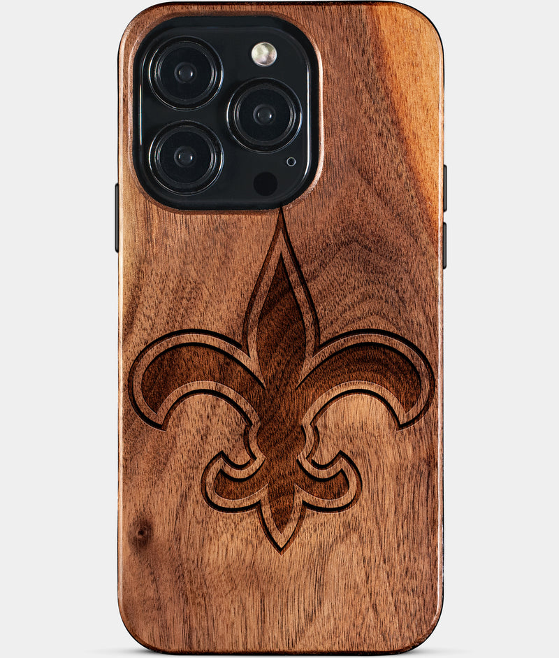 Eco-friendly New Orleans Saints iPhone 15 Pro Case - Carved Wood Custom New Orleans Saints Gift For Him - Monogrammed Personalized iPhone 15 Pro Cover By Engraved In Nature