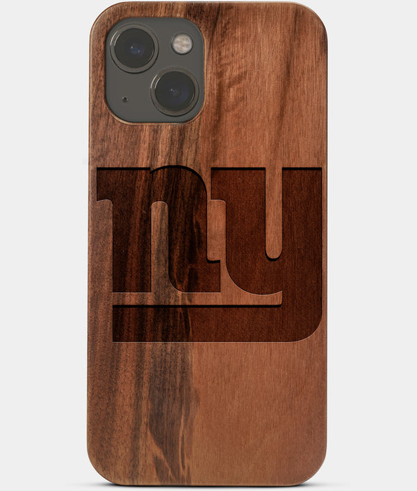 Carved Wood New York Giants iPhone 13 Mini Case | Custom NY Giants Gift, Birthday Gift | Personalized Mahogany Wood Cover, Gifts For Him, Monogrammed Gift For Fan | by Engraved In Nature