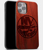 Best Wood New York Islanders iPhone 13 Pro Case | Custom NY Islanders Gift | Mahogany Wood Cover - Engraved In Nature