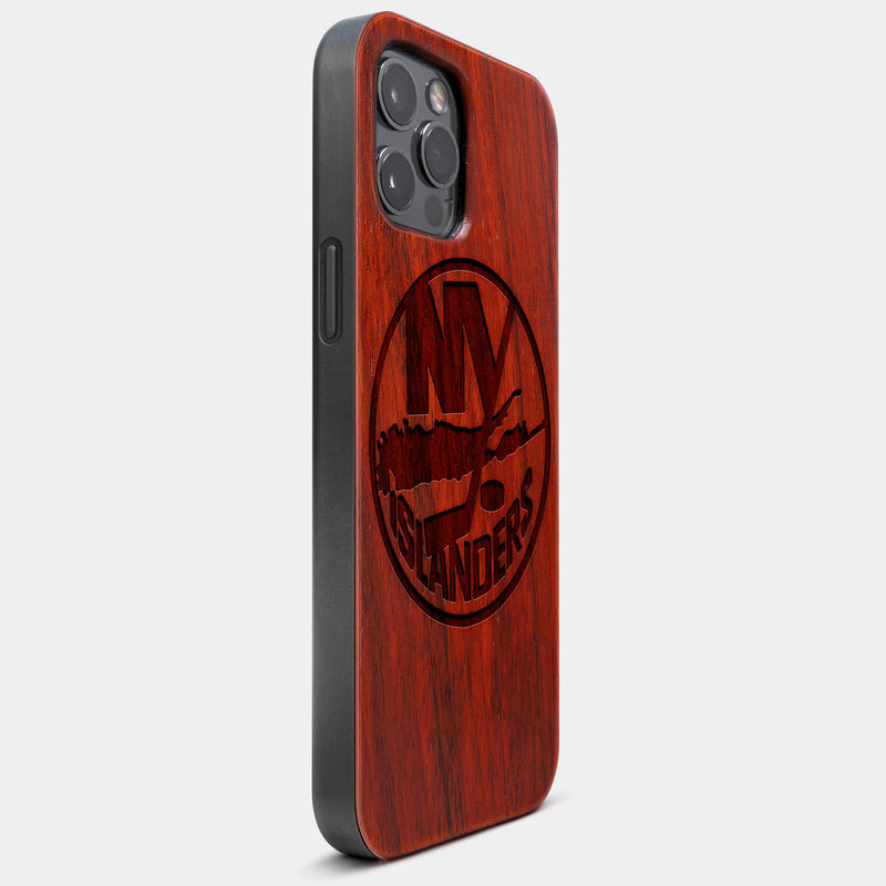 Best Wood New York Islanders iPhone 13 Pro Case | Custom NY Islanders Gift | Mahogany Wood Cover - Engraved In Nature