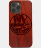 Carved Wood New York Islanders iPhone 13 Pro Case | Custom NY Islanders Gift, Birthday Gift | Personalized Mahogany Wood Cover, Gifts For Him, Monogrammed Gift For Fan | by Engraved In Nature