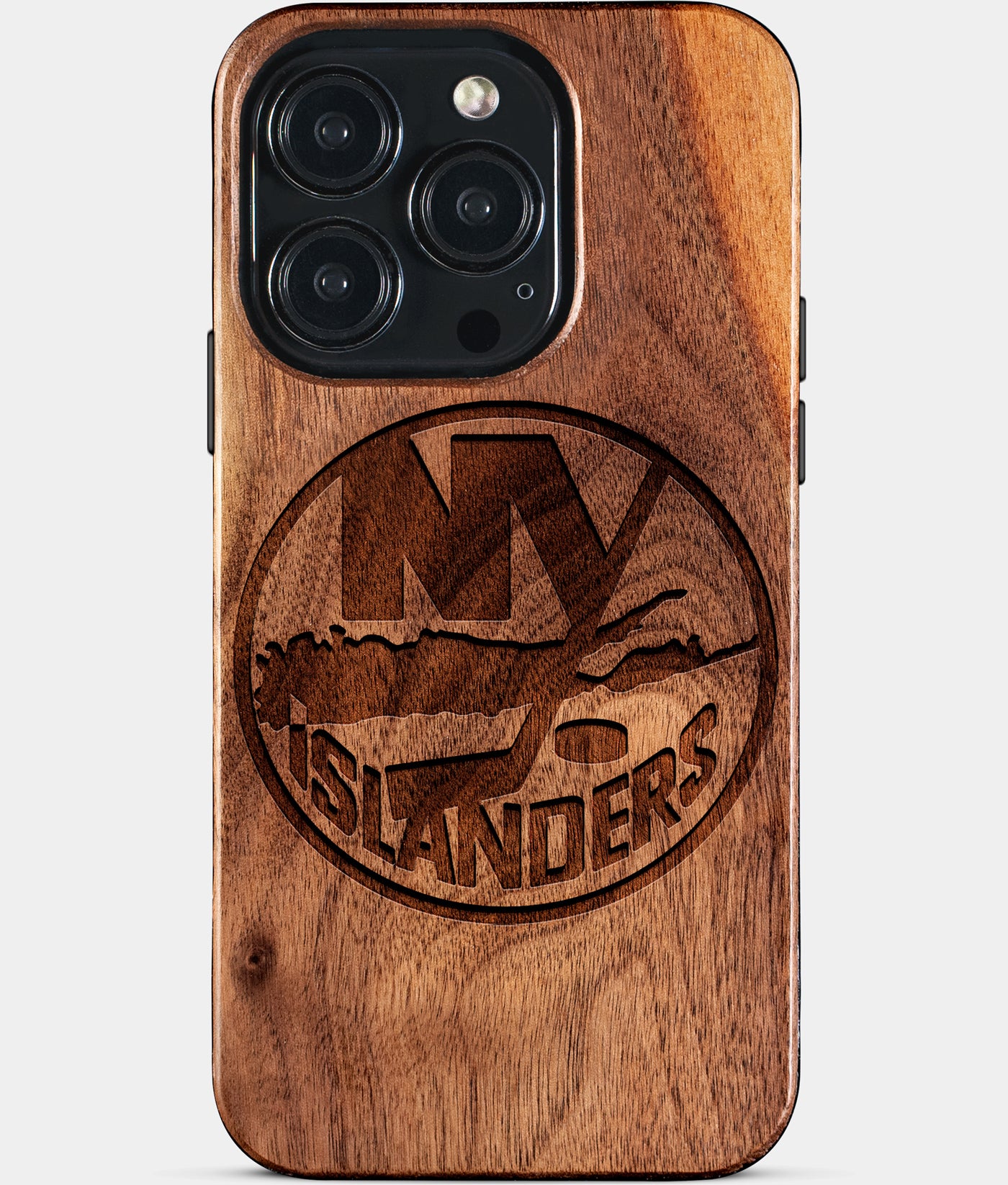 Eco-friendly New York Islanders iPhone 15 Pro Case - Carved Wood Custom New York Islanders Gift For Him - Monogrammed Personalized iPhone 15 Pro Cover By Engraved In Nature