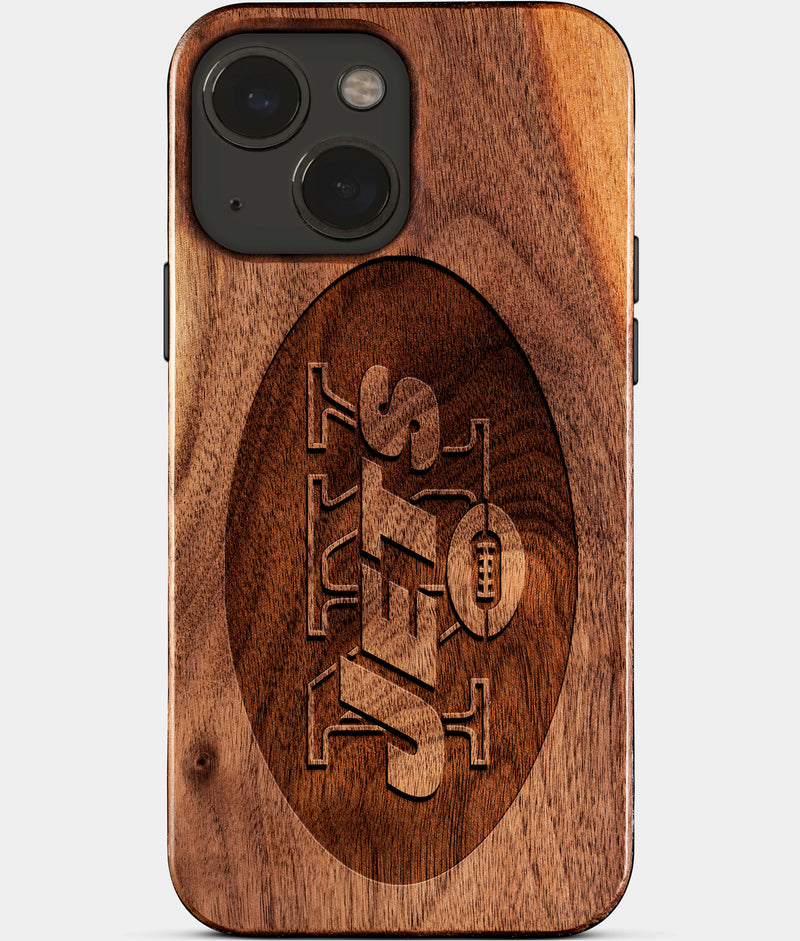 Eco-friendly New York Jets iPhone 15 Case - Carved Wood Custom New York Jets Gift For Him - Monogrammed Personalized iPhone 15 Cover By Engraved In Nature