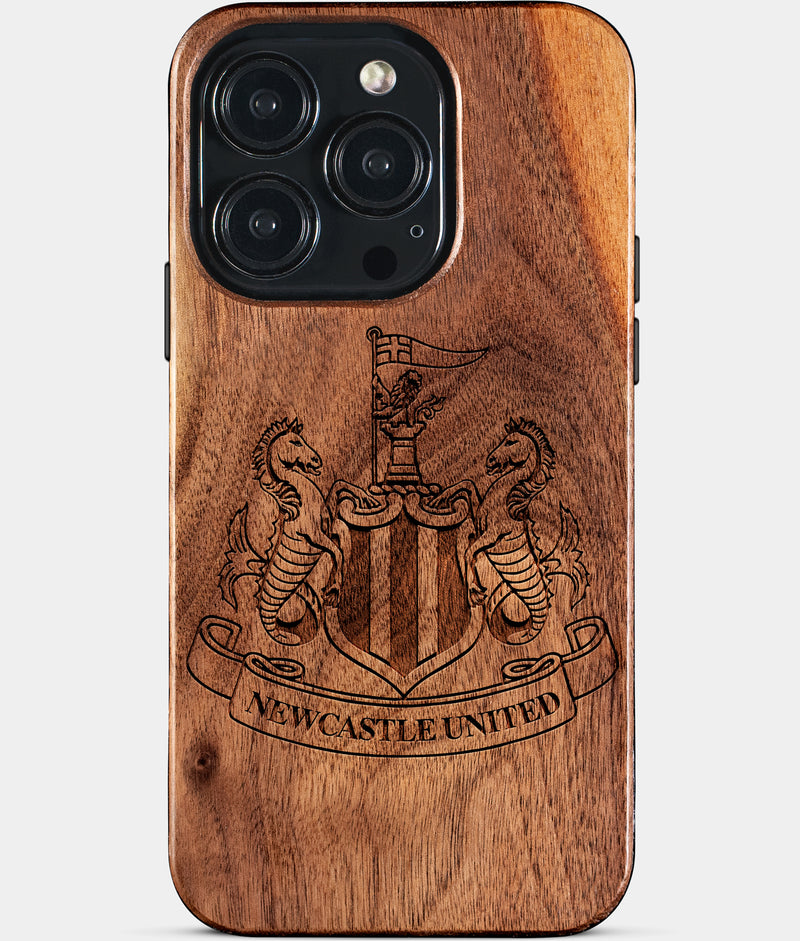 Eco-friendly Newcastle United FC iPhone 15 Pro Case - Carved Wood Custom Newcastle United FC Gift For Him - Monogrammed Personalized iPhone 15 Pro Cover By Engraved In Nature