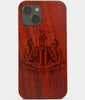 Carved Wood Newcastle United F.C. iPhone 13 Case | Custom Newcastle United F.C. Gift, Birthday Gift | Personalized Mahogany Wood Cover, Gifts For Him, Monogrammed Gift For Fan | by Engraved In Nature