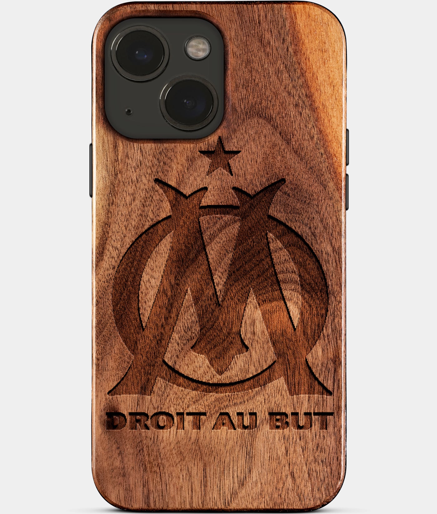 Eco-friendly Olympique De Marseille iPhone 15 Case - Carved Wood Custom Olympique De Marseille Gift For Him - Monogrammed Personalized iPhone 15 Cover By Engraved In Nature